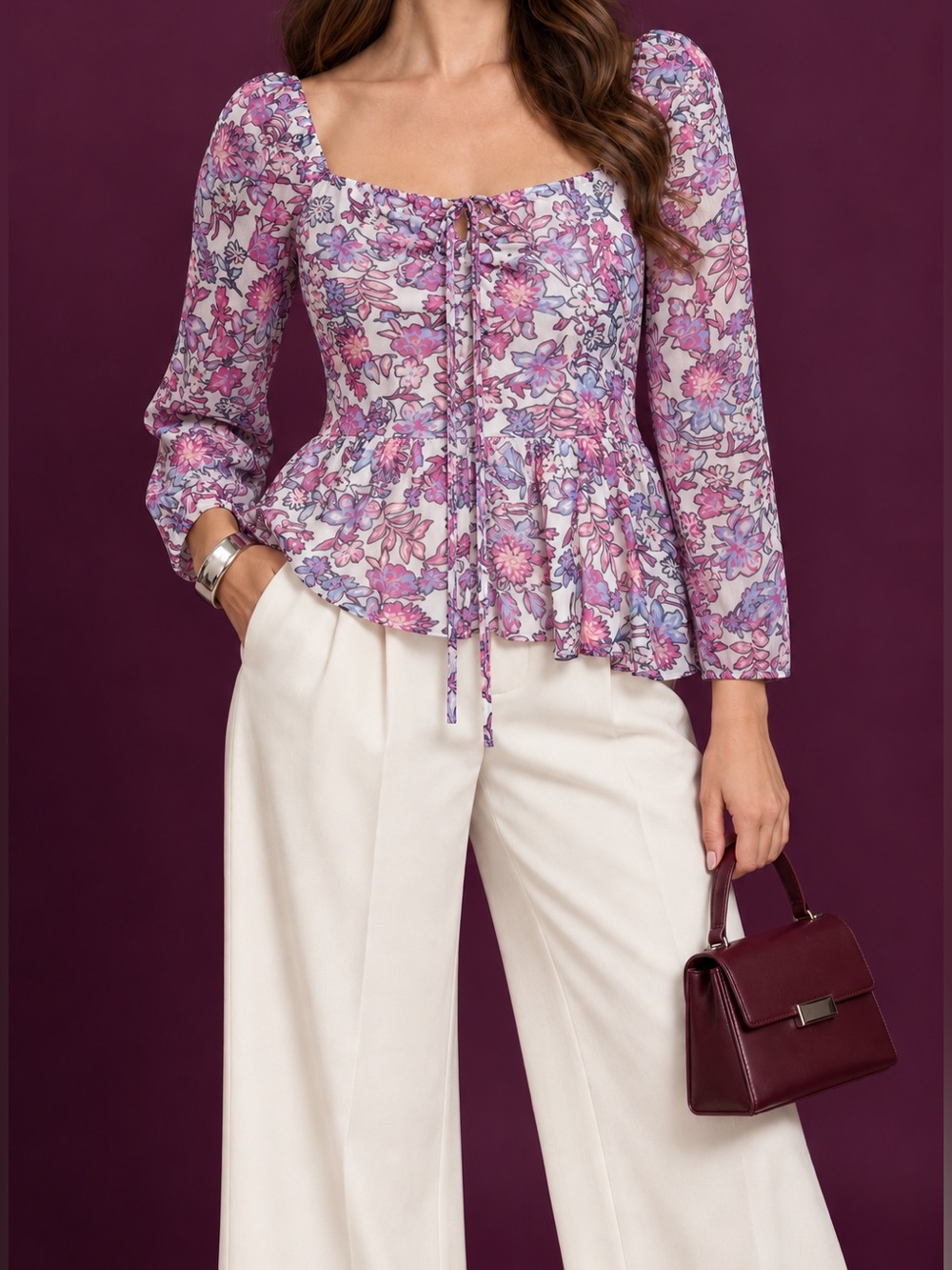 NWT French Connection Fotini Hallie Floral Peplum Blouse M $78